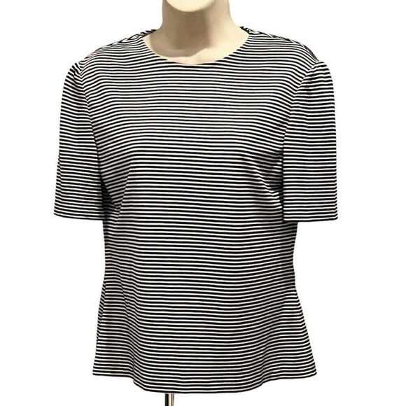 St. John Collection by Marie Gray Tops - St. John Collection Marie Gray White Black Striped Short Sleeve Blouse Top